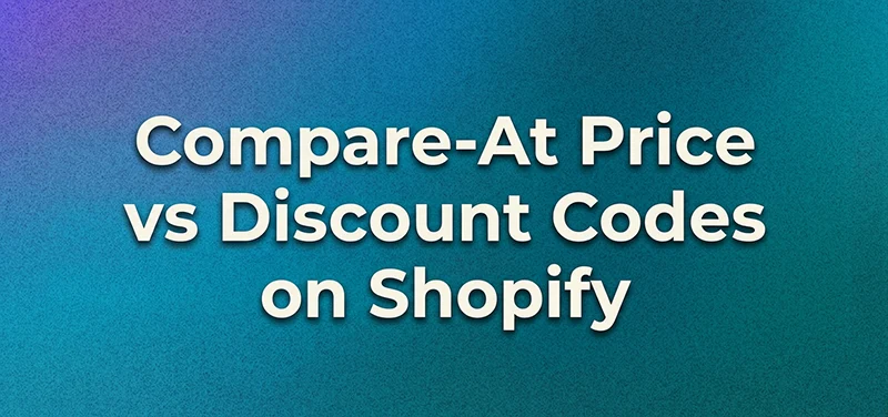 Side-by-side comparison of a Shopify product page with a strikethrough compare-at price and a checkout page with a discount code applied.