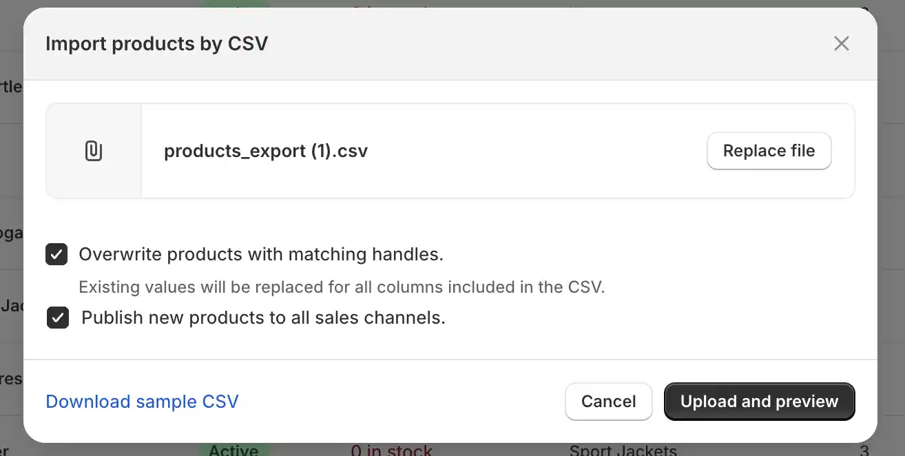 Screenshot placeholder showing a CSV product file open in a spreadsheet with the Variant Compare At Price column highlighted.
