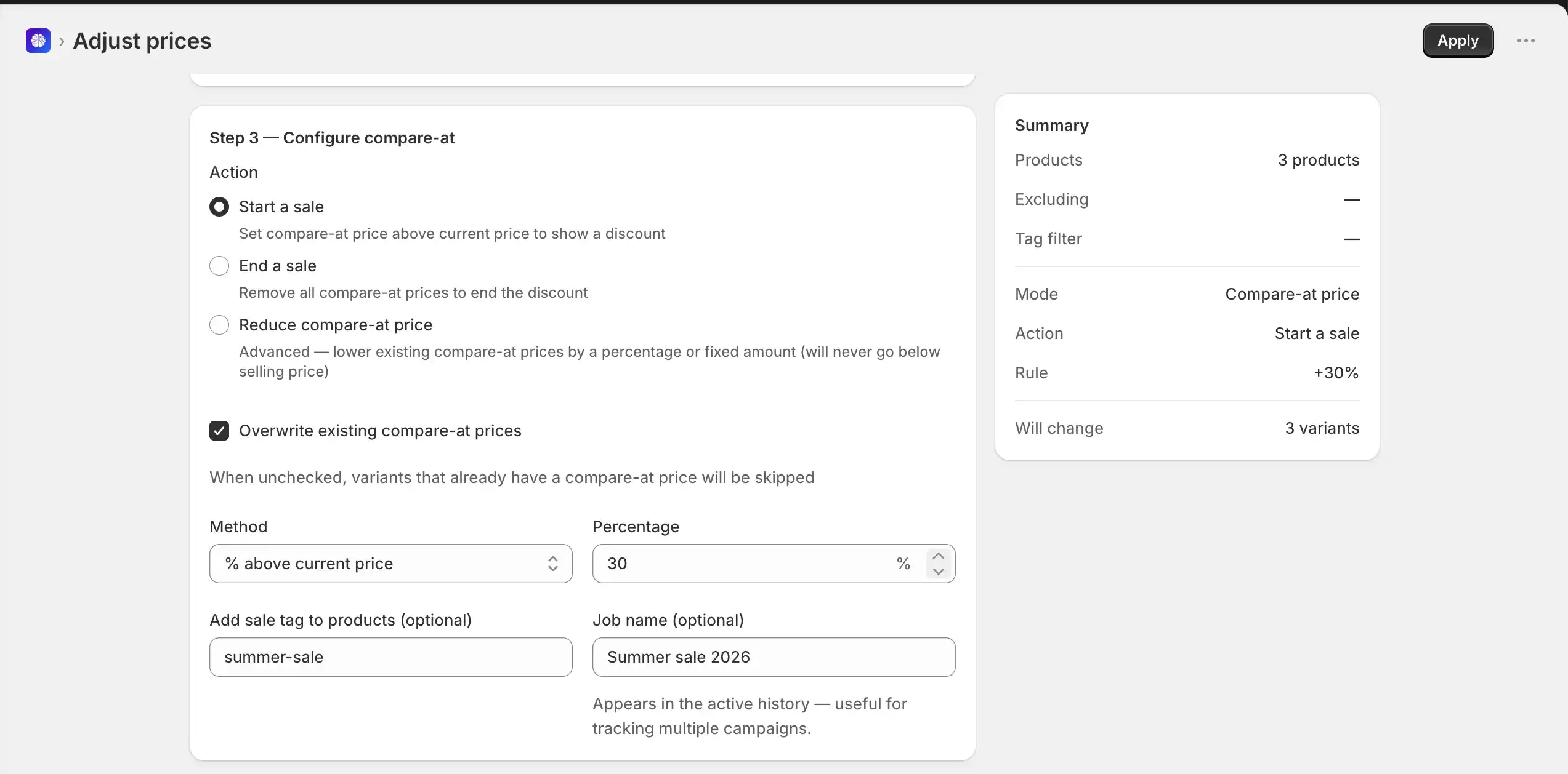 Screenshot placeholder showing the discount type picker with percentage selected, 25 percent entered, and rounding to .99 enabled.